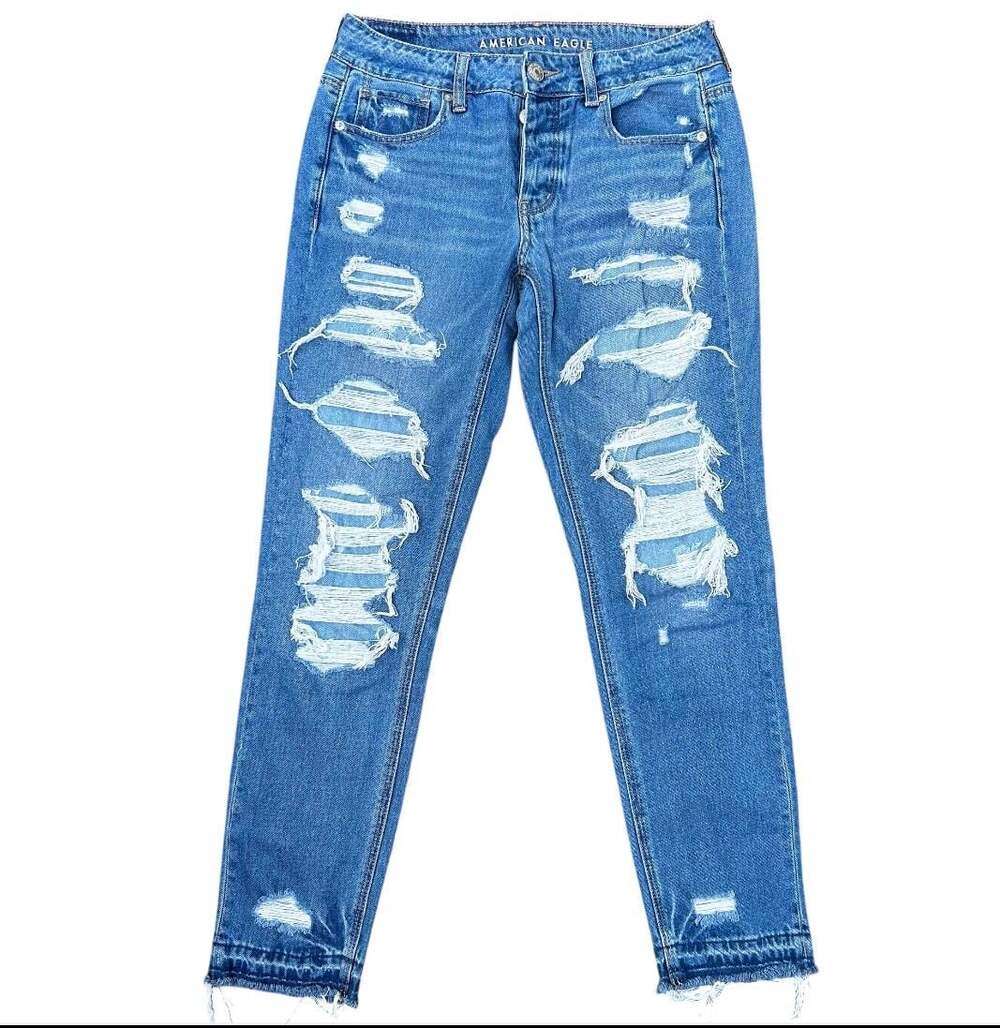 American Eagle Mom Jean Distressed High-Waisted Medium Wash Denim 2